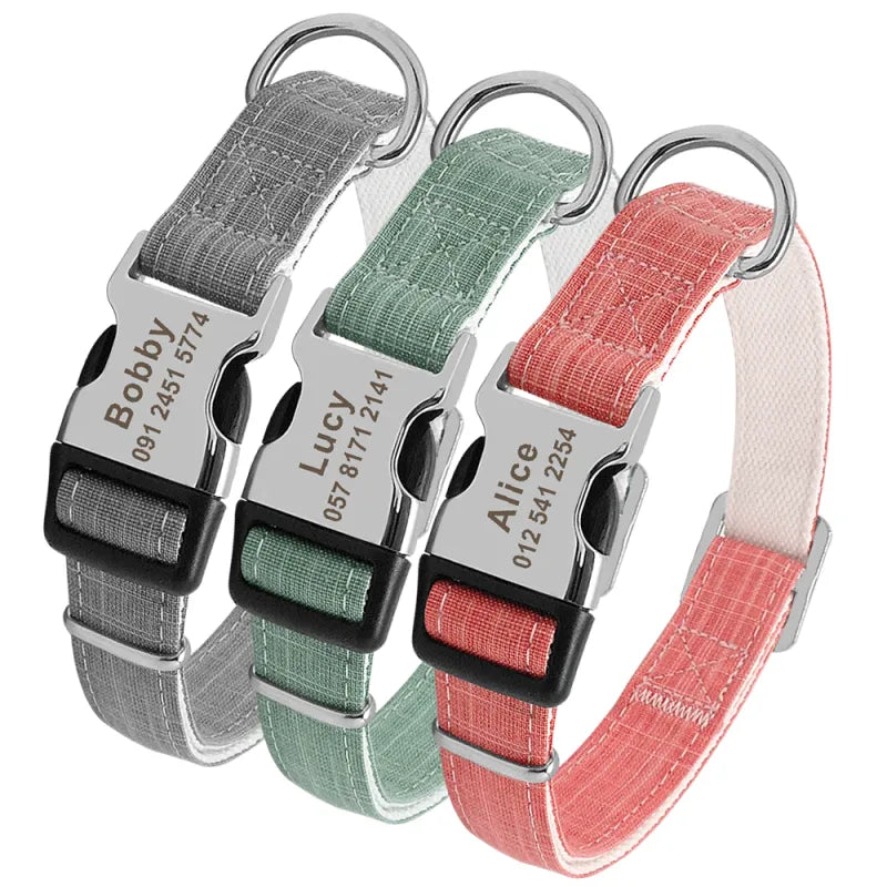 Customizable Anti-Lost Pet Dog Collar with engraved ID tag in pink color