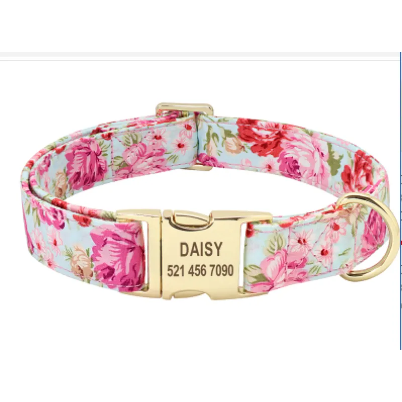 Customizable Anti-Lost Pet Dog Collar with engraved ID tag in pink color