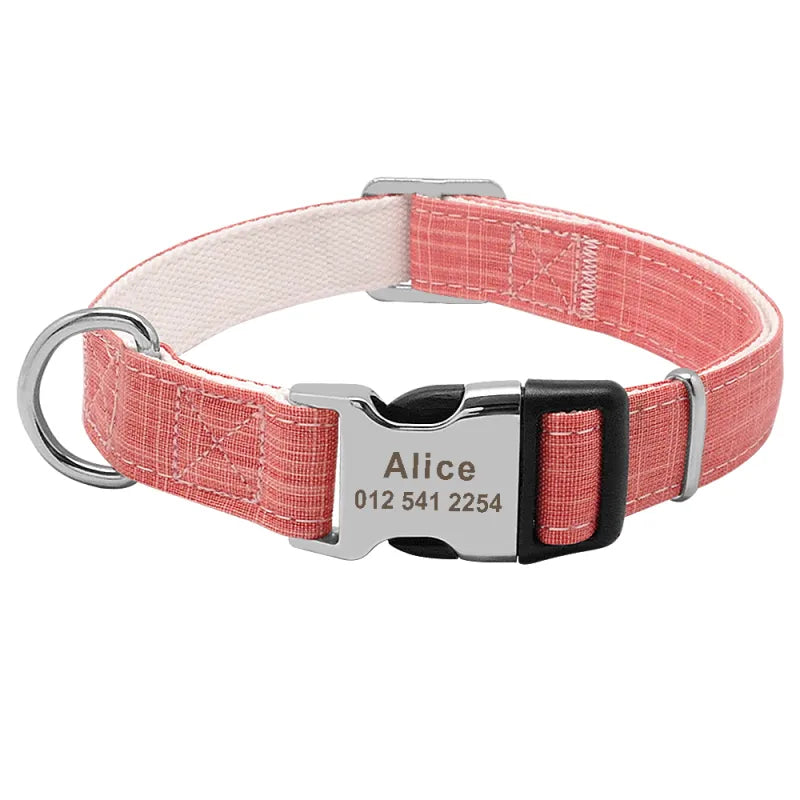 Customizable Anti-Lost Pet Dog Collar with engraved ID tag in pink color